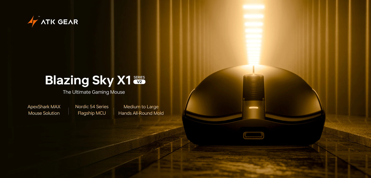 Rato sem fios ATK Blazing Sky X1 V2 Ultimate Dual Mode, leve, PAW3950 Ultra Dual 8K HZ, baixa latência, ergonomia personalizada