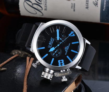 U-Boat Classico 1001 Style Men's Watch Big Dial Stainless Steel Case Rubber Band Luminous Waterproof 1001M Sports Wristwatch
