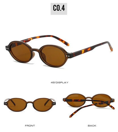Ochelari de soare SO&EI Retro, mici, ovali, pentru femei, cu nituri, model leopard, pentru bărbați, stil punk, cu protecție UV400