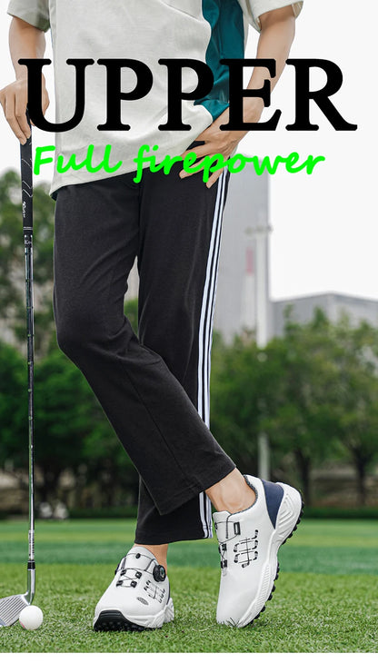 Professional Golf Shoes with Rotary Lock Buckle, Breathable, Shock-Absorbing, Non-Slip, Comfortable Support for Golf Course Swing Movements, Men's Casual Sports Shoes