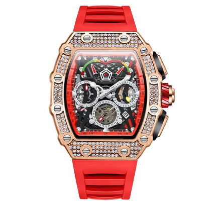 ONOLA Luxury Diamond Mechanical Wristwatches Fashion Sports Square Date Waterproof Automatic Man Watch Men Military Watch Clock
