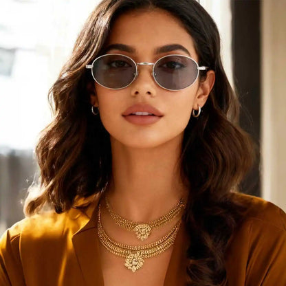 Ochelari de soare cu lentile ovale metalice, protecție UV, ramă mică în stil retro, ochelari de soare clasici de marcă, creație de designer, pentru femei și bărbați
