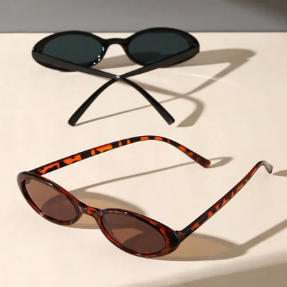 2 bucăți ochelari de soare clasici, decorativi, de modă, cu ramă mică ovală din plastic, pentru călătorii în aer liber, condus și vacanțe la mare