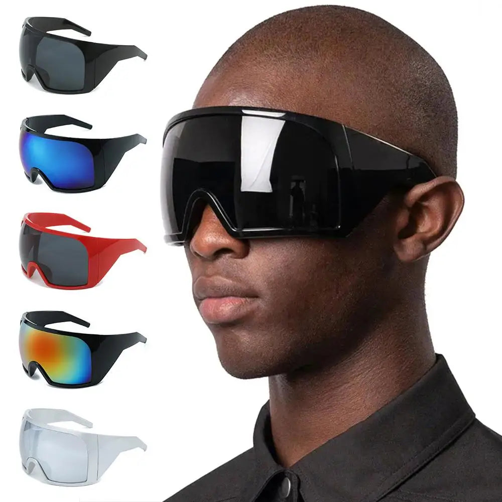 Ochelari de soare futuristici cu ramă învelitoare, lentile curbate Rave, protecție UV400, ochelari de soare supradimensionați Y2K pentru femei și bărbați