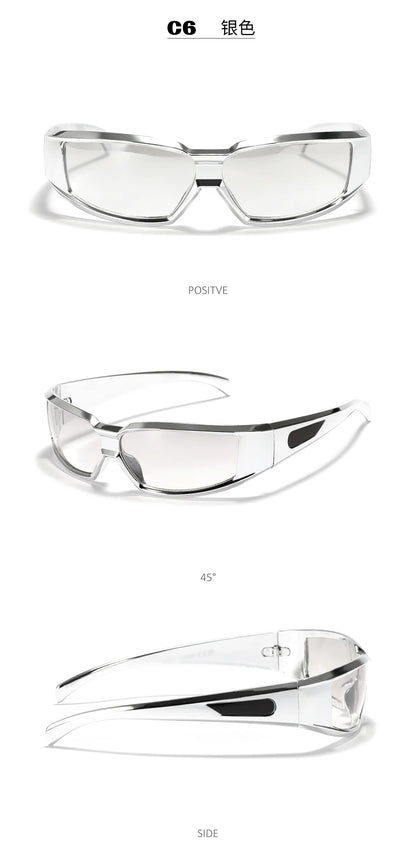 KLASSNUM Ochelari pentru femei Y2k Ochelari de soare la modă pentru bărbați, cu un design futurist și tehnologic Ochelari de soare argintii și roz pentru fete, cu protecție UV400
