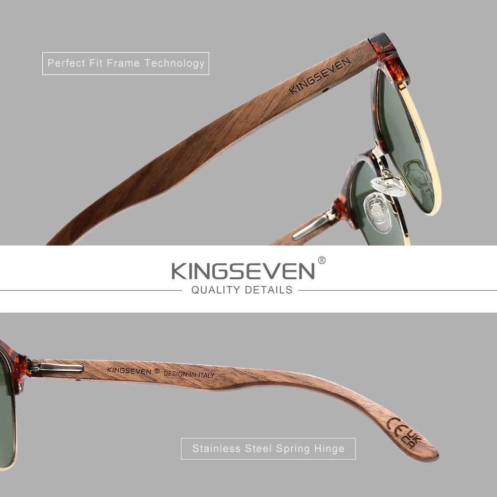 KINGSEVEN Ochelari de soare din lemn de nuc negru, pentru femei și bărbați, polarizați, stil vintage, protecție UV400, pentru călătorii, model W5516