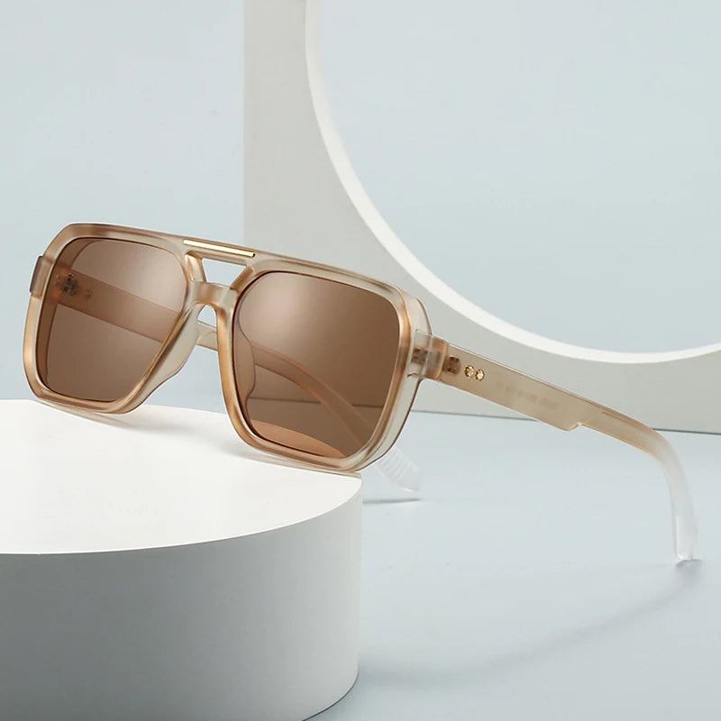 Ochelari de soare SO&EI Fashion cu rame duble, pătrați, pentru femei, stil retro cu nituri, nuanțe de albastru ceai, protecție UV400, ochelari de soare cu gradient pentru bărbați, pentru activități în aer liber
