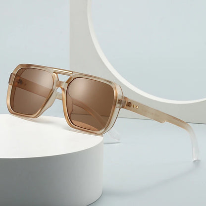 Ochelari de soare SO&EI Fashion cu rame duble, pătrați, pentru femei, stil retro cu nituri, nuanțe de albastru ceai, protecție UV400, ochelari de soare cu gradient pentru bărbați, pentru activități în aer liber