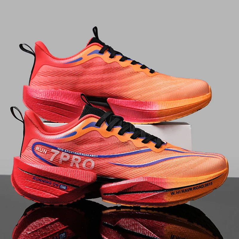 New Men's Carbon Plate Sneakers, Outdoor Soft Sole Mesh Sports Shoes, Running Shoes, Lightweight, Anti-Slip, Casual Couple Tennis Shoes