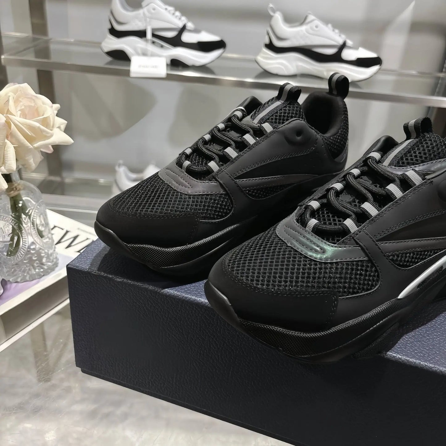 Men's Sport Shoes High Version B22 Cowhide Lightweight Breathable Mesh Contrast Color Laces Reflective Comfortable Unisex