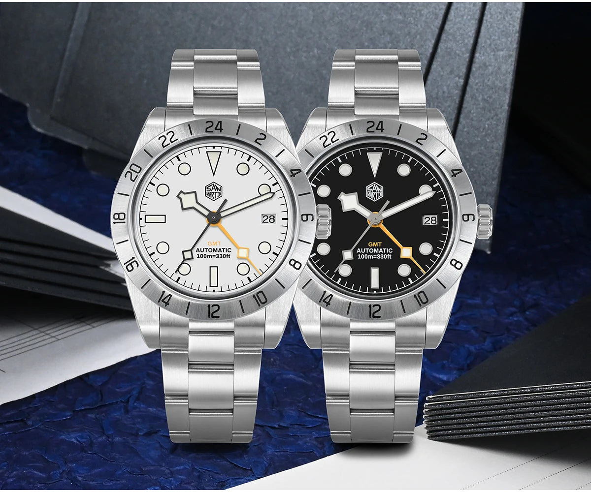 San Martin New 39mm NH34 BB GMT Automatic Mechanical Watch Sport Watch Sapphire Luminous Waterproof 100m for Men Watch SN0054