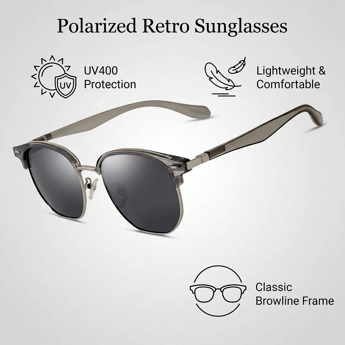 Ochelari de soare polarizați pentru bărbați, lentile semi-fără ramă, ochelari de soare vintage retro pentru femei, ochelari de soare la modă pentru vacanță, Gafas De Sol Hombre