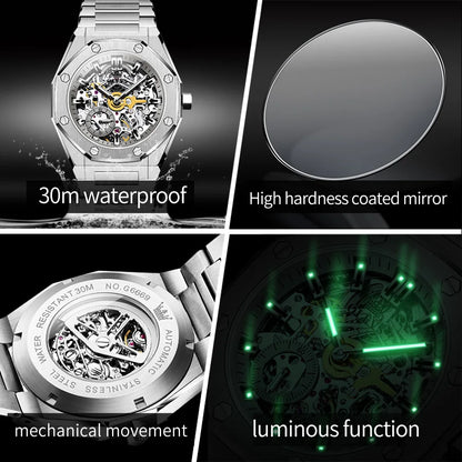 OLEVS Watches Luxury Man High Quality Original Fully Skeleton Automatic Mechanical Watch Stainless Steel Men Watches Gifts Box