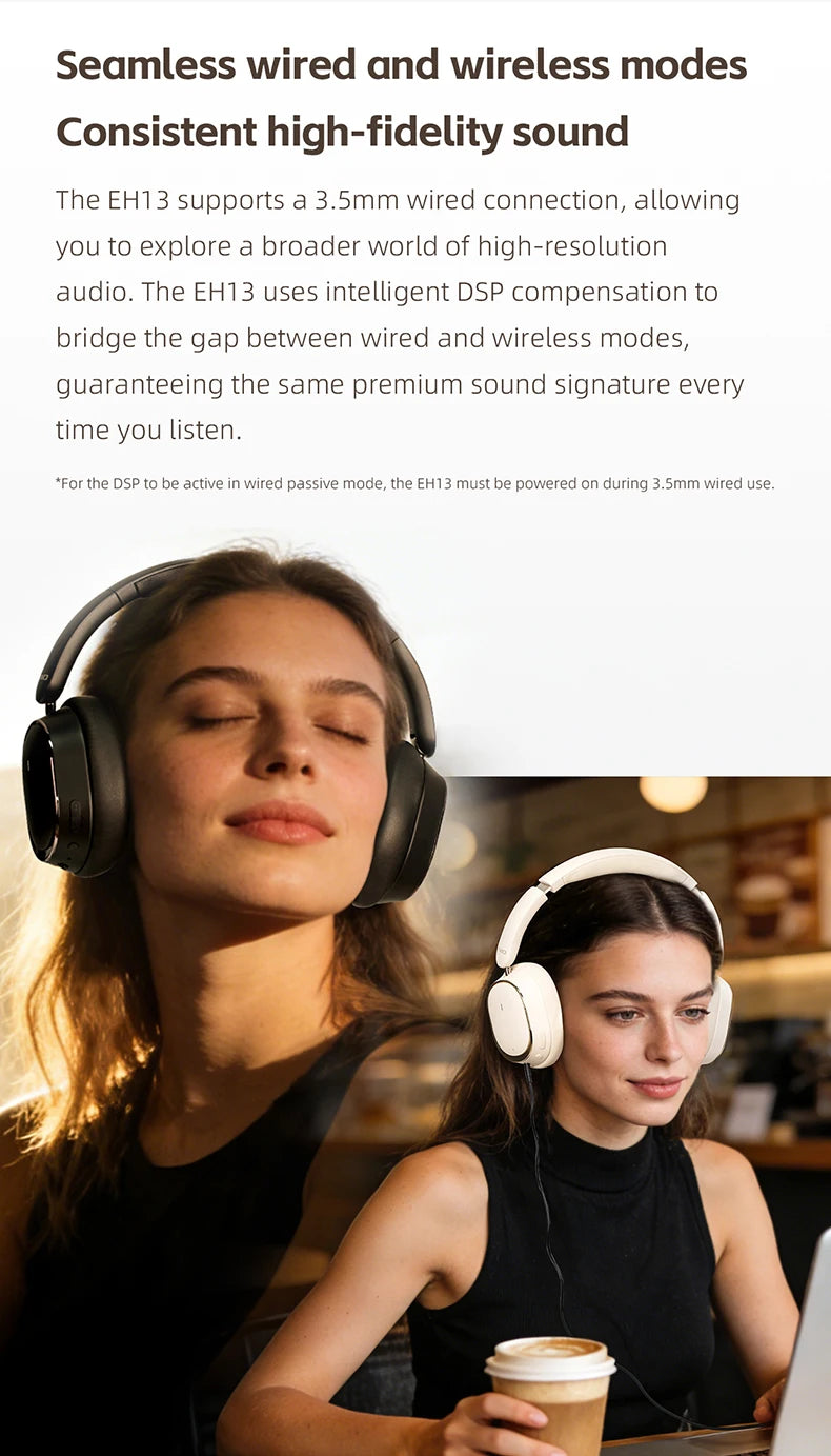 FiiO EH13 Wireless Noise Cancelling Headphones,Hybrid ANC Bluetooth Over-Ear Headphones, 45H Playtime,Headphones for Travel/Game