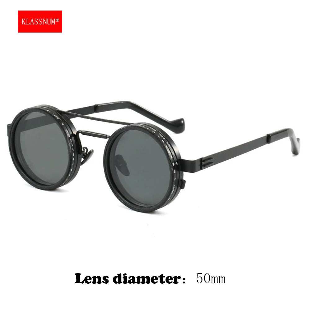 KLASSNUM Ochelari de soare reglabili pentru bărbați cu filtru ND Ochelari de soare cu reglare rapidă a luminozității ND9 Ochelari rotunzi polarizați pentru pescuit și condus
