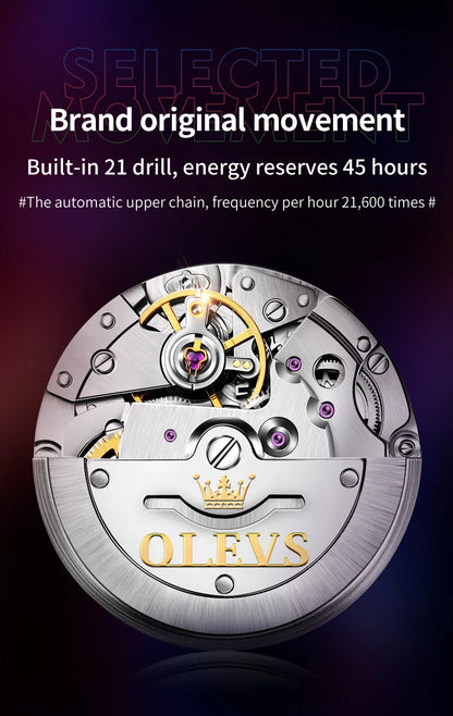 OLEVS 6650 Men Watch Classic Original Automatic Mechanical Watch For Man Zircon Scale Waterproof Luminous Stainless Steel Watch