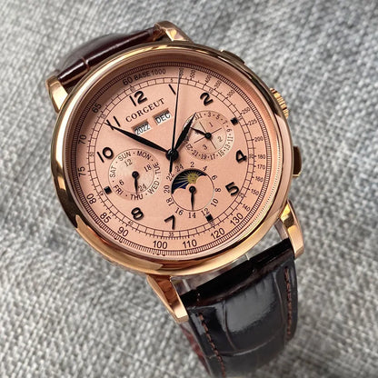Automatické hodinky pre mužov Multification Date Day Month Year 316L, mechanické pánske hodinky s lešteným puzdrom, indikátorom deň/noc, 42mm