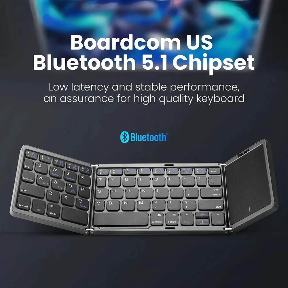 Tri-Bluetooth Keyboard Tri-fold keyboard with Touchpad Portable Mini Keyboard Rechargeable Keyboard for PC Windows Android IOS