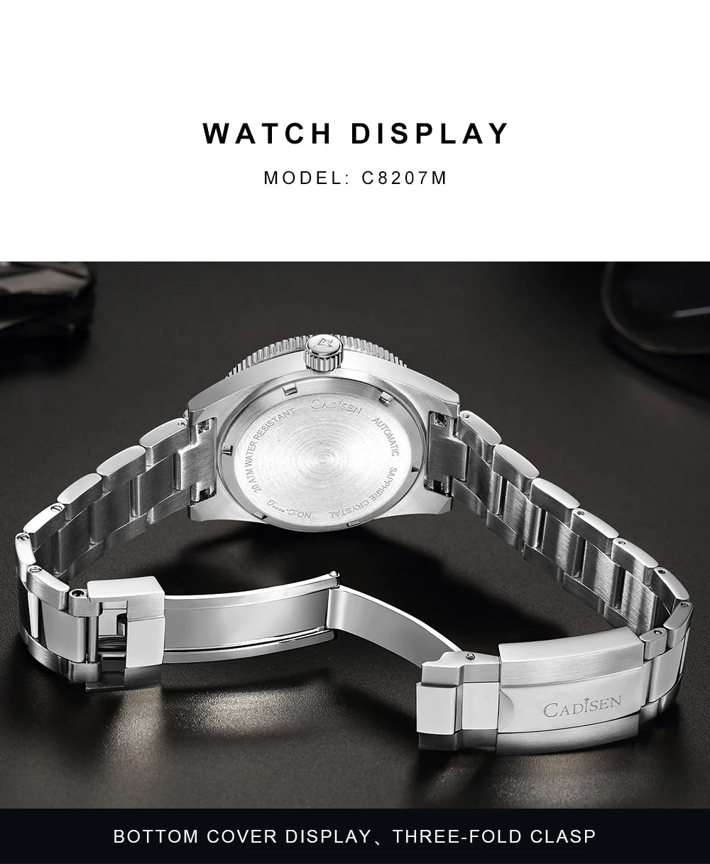CADISEN New 38mm Diver Mens Watch Japan 8215 Automatic Mechanical Sapphire Glass Date Luminous 100M Waterproof Wrist watch Men