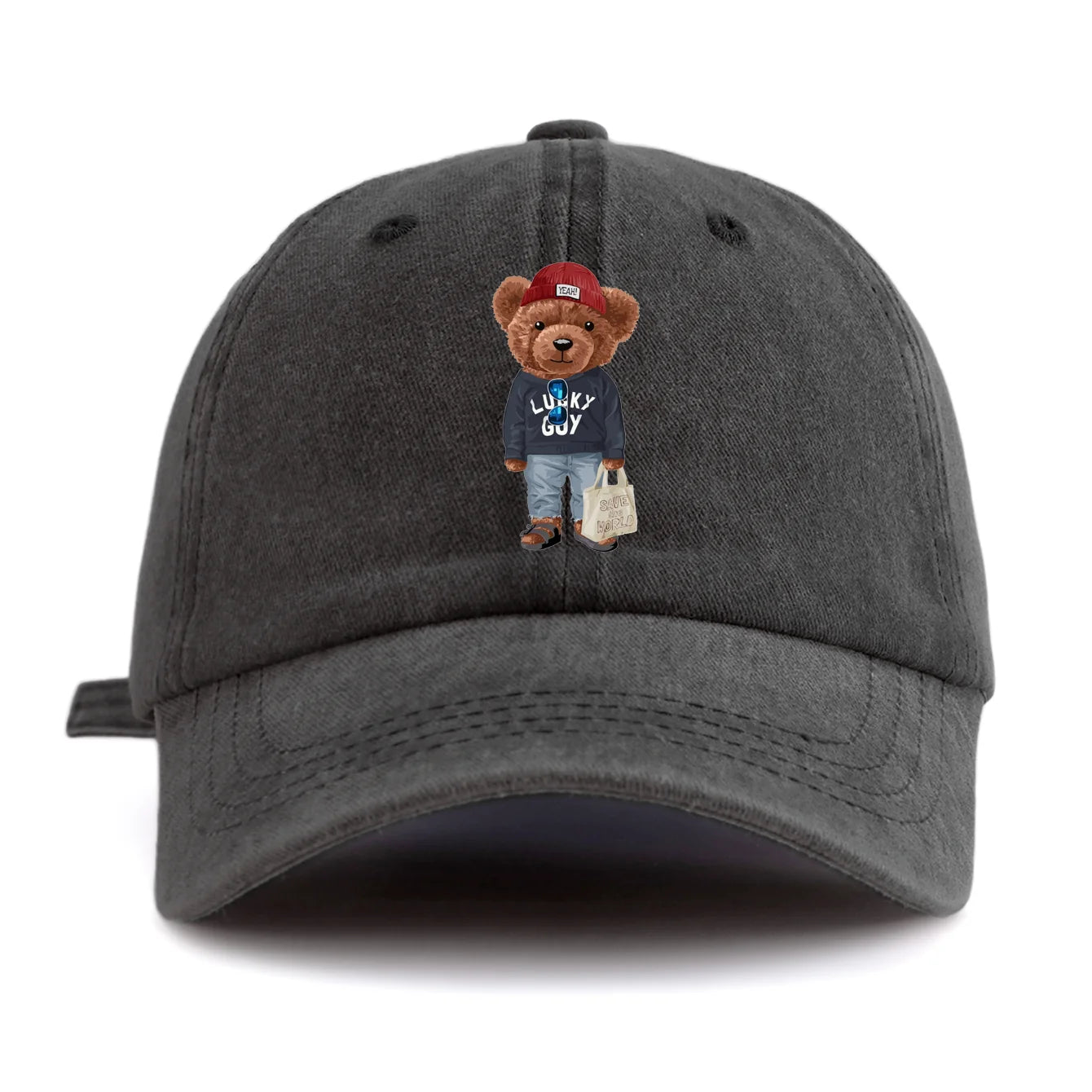 1pc Tote-bag Bear Print Washed Baseball Cap for Adults,  Minimalist Retro Style Casual Soft Adjustable Dad Hat, Perfect As Gift