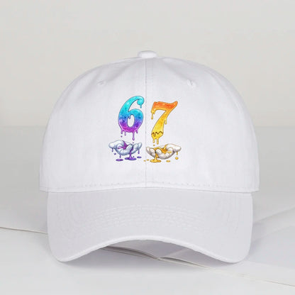 Colorful Dripping Number 67 Print Baseball Cap Adjustable Unisex Cartoon Streetwear Sun Hat