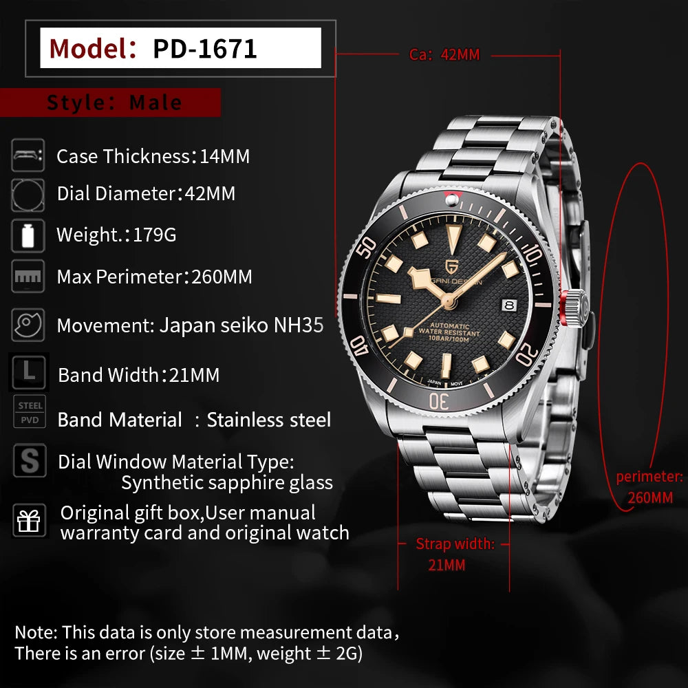 PAGANI DESIGN BB58 Steel Men's Mechanical Wrist Watches Luxury Automatic Watch For Men AR Sapphire Mirror Sport Waterproof Watch