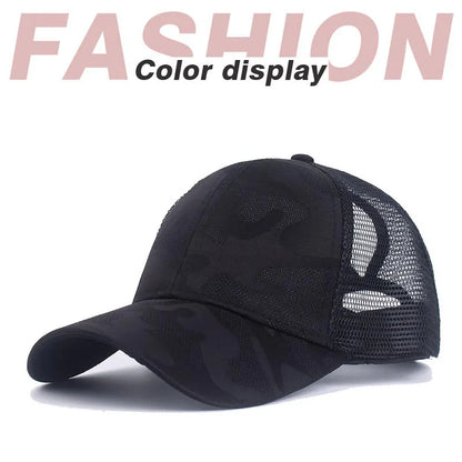 2024 New Summer Camouflage Mesh Trucker Hat Snapback Cap Chapeau Femme Fashion Messy Hair Bun Ponytail Baseball Caps for Women