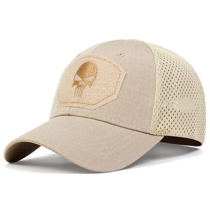 Unisex Skull Embroidered Baseball Caps Men Outdoor Breathable Mesh Tactics Mountaineering Peaked Hat Adjustable Snapback Caps
