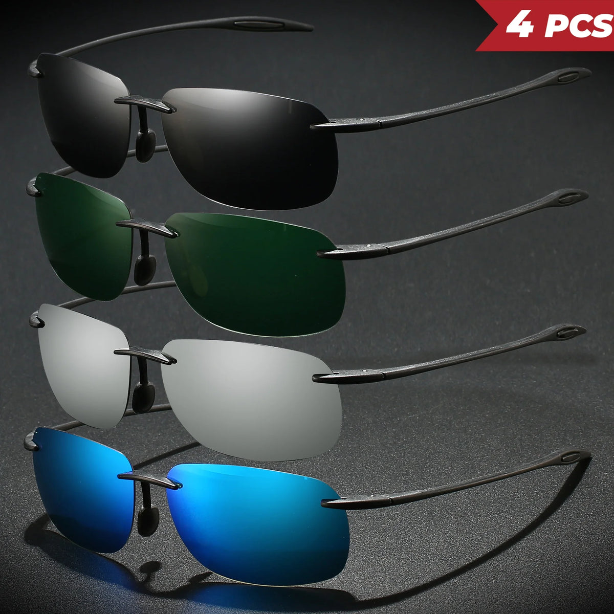 4 bucăți ochelari de soare aviator polarizați, ultra-ușori, de 11 g, cu ramă TR90 fără cadru – flexibili și confortabili, unisex, pentru condus, pescuit și activități în aer liber