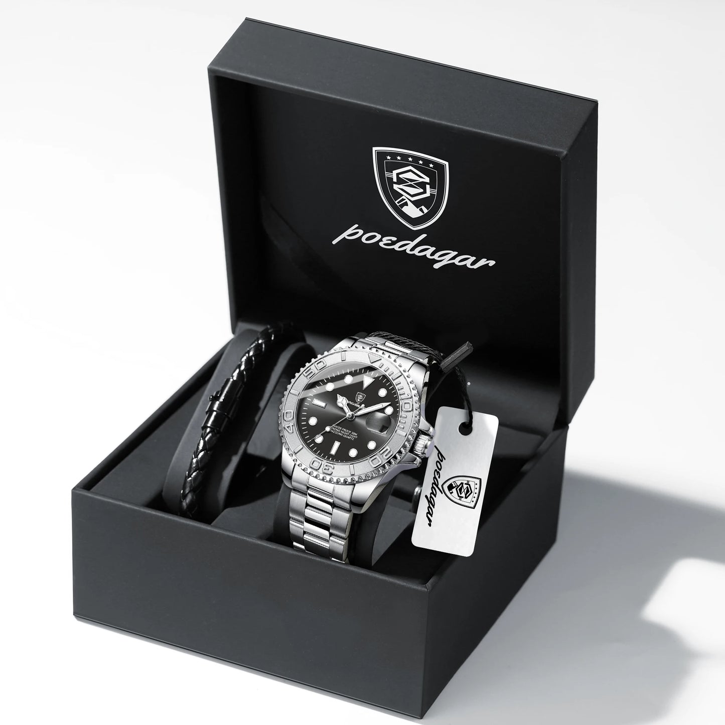 POEDAGAR Luxury Men's Watch Stainless Steel Date Quartz Fashion Watches For Man Waterproof Luminous Business Male Watch+Box Gift