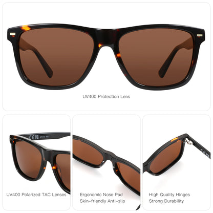 ZENOTTIC Ochelari de soare polarizați la modă, protecție UV400, ochelari de soare pătrați din acetat, design clasic, pentru femei și bărbați