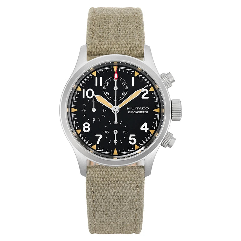 Militado ML1868KF Retro VK67 Quartz Chronograph Watch Stainless Steel Case 3 Dial Waterproof 100M  Multifunction Military Watch