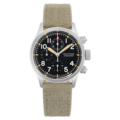 Militado ML1868KF Retro VK67 Quartz Chronograph Watch Stainless Steel Case 3 Dial Waterproof 100M  Multifunction Military Watch