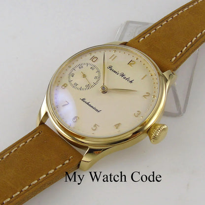 Vintage PARNIS Mechanical Hand Winding Watch Men Gold 44mm Steel Wristwatch Sport 17 Jewels 6497 Movtt Khaki Band Glass Back