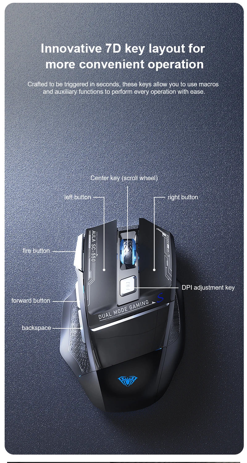 AULA SC550 gamingmus 2.4G trådlös makromus RGB-bakgrundsbelysning ergonomisk design e-sportmus PC-tillbehör