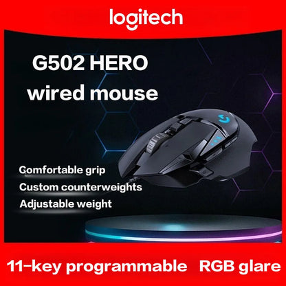Геймърска мишка Logitech G502 HERO с кабел, e-sports, механична мишка с RGB подсветка, балансируемо тегло и програмируеми макроси за Battle Royale игри