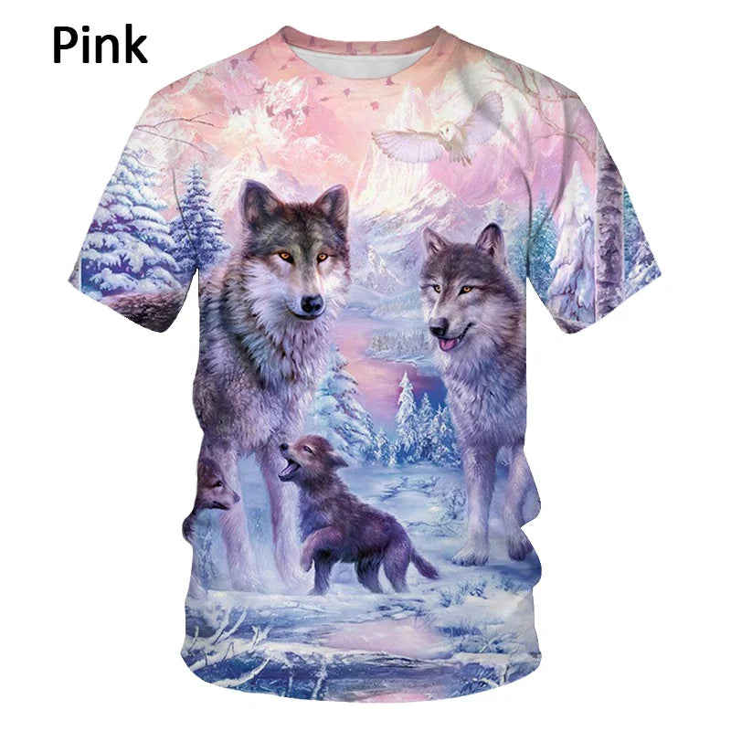 T-shirts 3D imprimés « Loup » tendance pour hommes/femmes – T-shirt graphique original à manches courtes