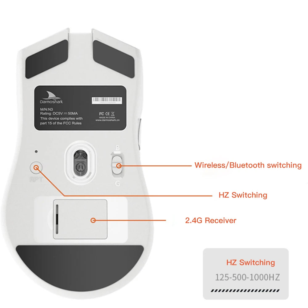 Motospeed Darmoshark N3 Pro Bluetooth – bezprzewodowa mysz gamingowa Double 8K, trójtrybowa, ładowalna, PAW3395, 64g, ergonomiczna mysz dla graczy