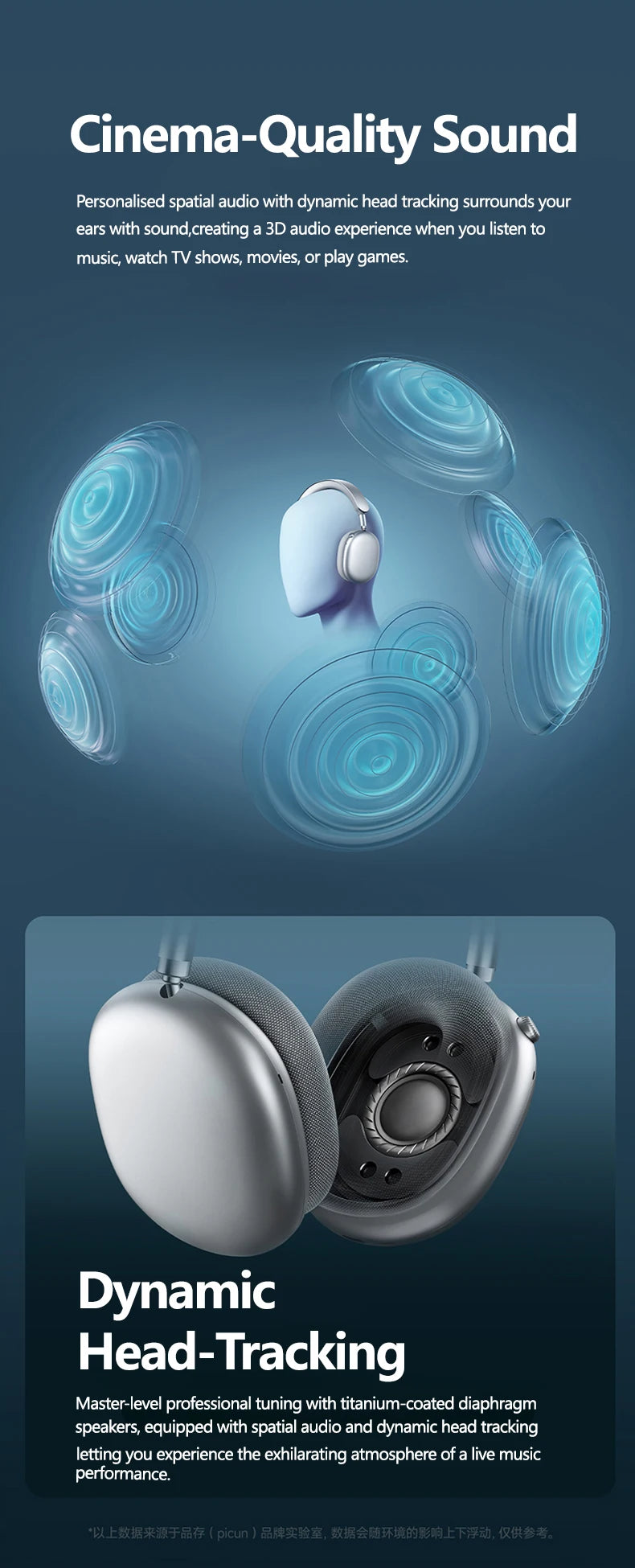 Picun F8MAX ANC kabelloser Kopfhörer, 59dB hybrides aktives Noise Cancelling, Spatial-Audio-Ohrhörer, Bluetooth 6.0, Over-Ear-Headset, 180H