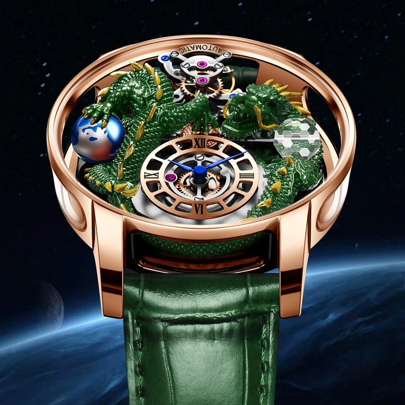 PINDU Fashion Roman Numeral Display Mineral Tempered Glass Material Quartz Movement 3ATM Waterproof Celestial Dragon Men's Watch