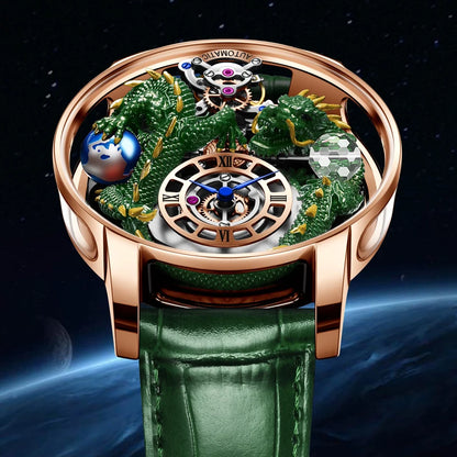 PINDU Fashion Roman Numeral Display Mineral Tempered Glass Material Quartz Movement 3ATM Waterproof Celestial Dragon Men's Watch