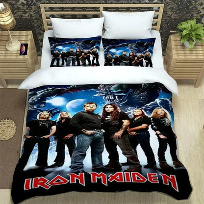 Set di biancheria da letto 3D Rock Band I-Iron-M-Maiden: raffinato set di biancheria da letto, composto da copripiumino, piumone e set completo, regalo di compleanno di lusso