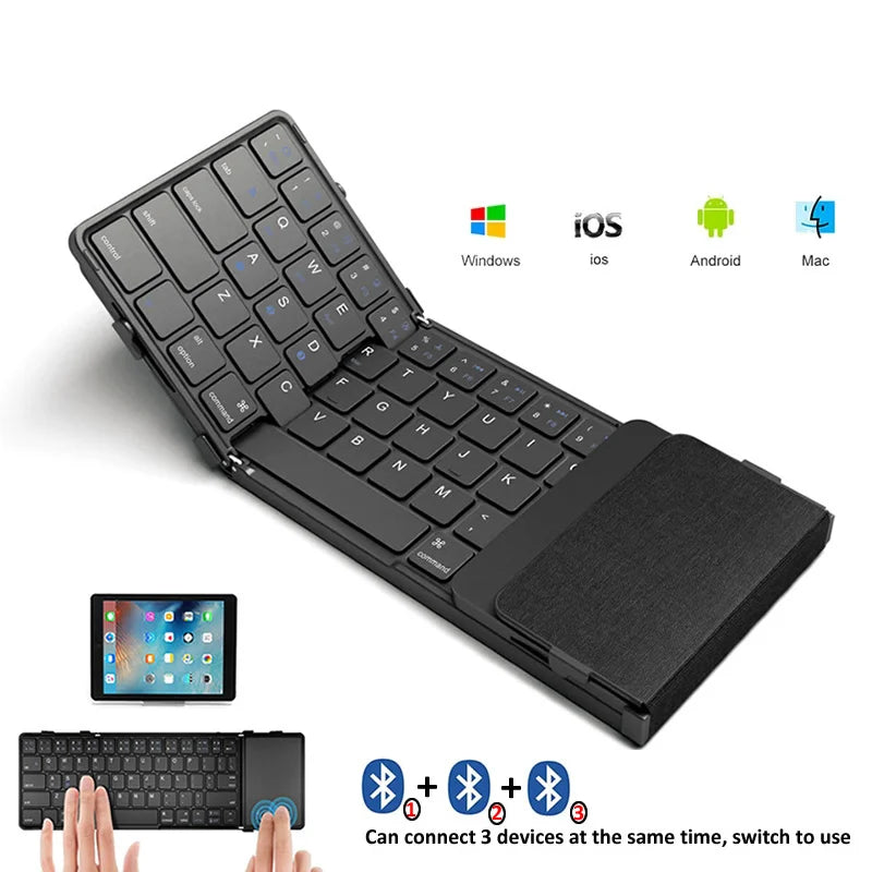 JOMAA Foldable Bluetooth Wireless Keyboard With Touchpad Portable Rechargeable 63 Keys Slim Keyboard for Win 7/8/10/IOS