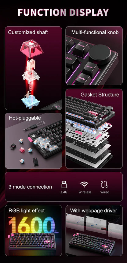 Onikuma 2025 New Mt706 Rgb Gaming Mechanical Keyboard 2.4g/ Wired/Bt, 81-Key Pbt Rgb Gaming Keyboard