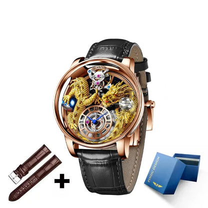 PINDU Fashion Roman Numeral Display Mineral Tempered Glass Material Quartz Movement 3ATM Waterproof Celestial Dragon Men's Watch