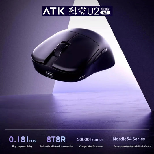 NEW ATK U2 V2 Mini Ultimate Wireless Gaming Mouse Tri-model Lightweight PAW3950 Ultra 8KHz 500mAh Custom Ergonomic E-sports Mouse