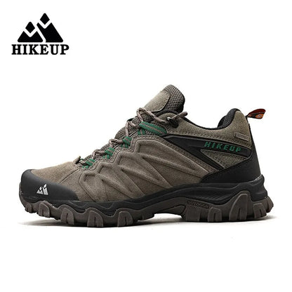 HIKEUP Висококачествени кожени туристически обувки, издръжливи спортни обувки за открито за мъже, кожени обувки за трекинг с връзки, маратонки за катерене и лов