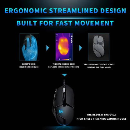Logitech G402 kablet gamingmus 32-bit ARM-processor 8 knapper 500 IPS skridsikker til gaming- og arbejdssessioner hele dagen