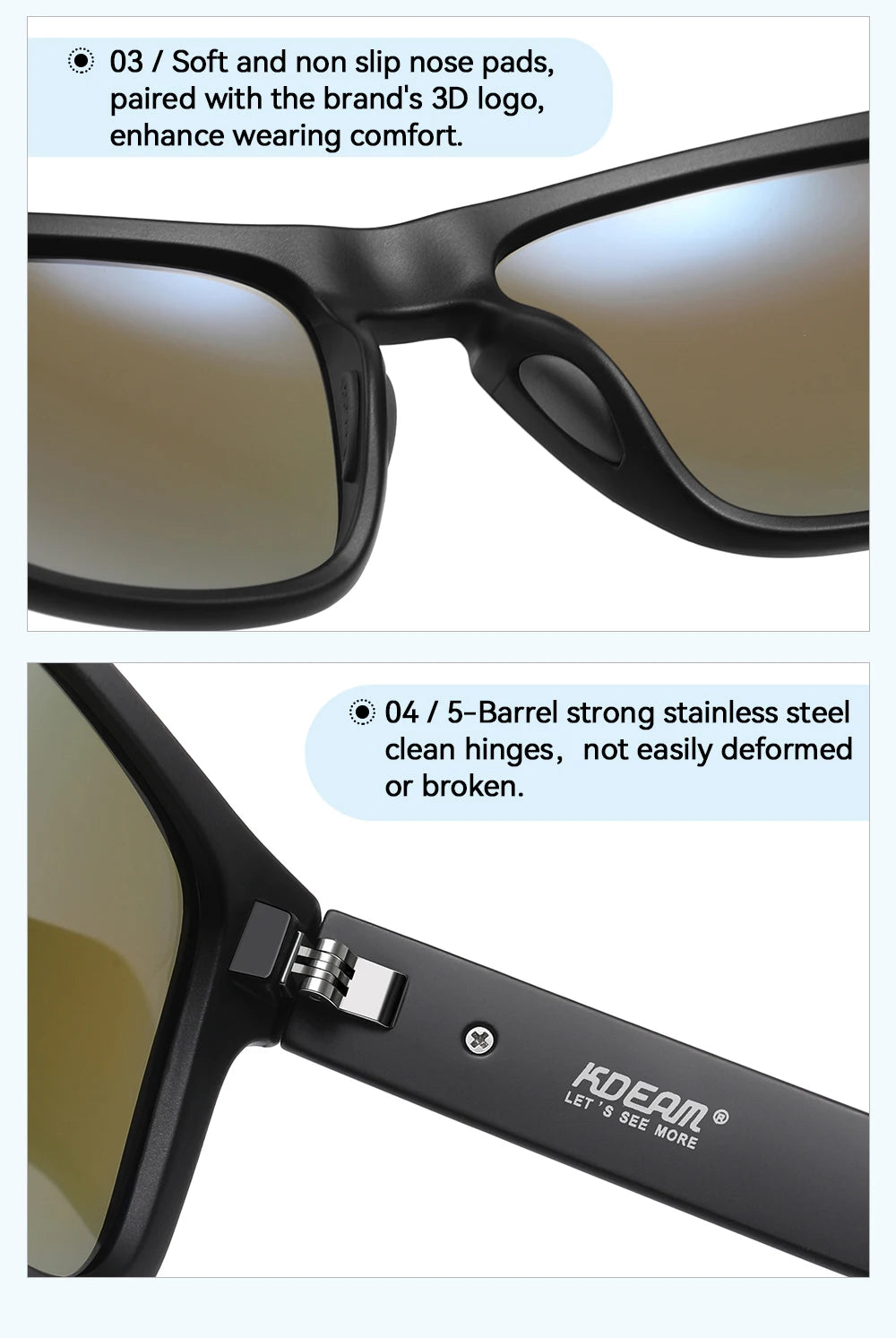 Ochelari de soare polarizați pentru bărbați KDEAM, mărime XXL, ochelari de protecție pentru sporturi în aer liber, lățime totală 155 mm, ochelari de soare extra mari