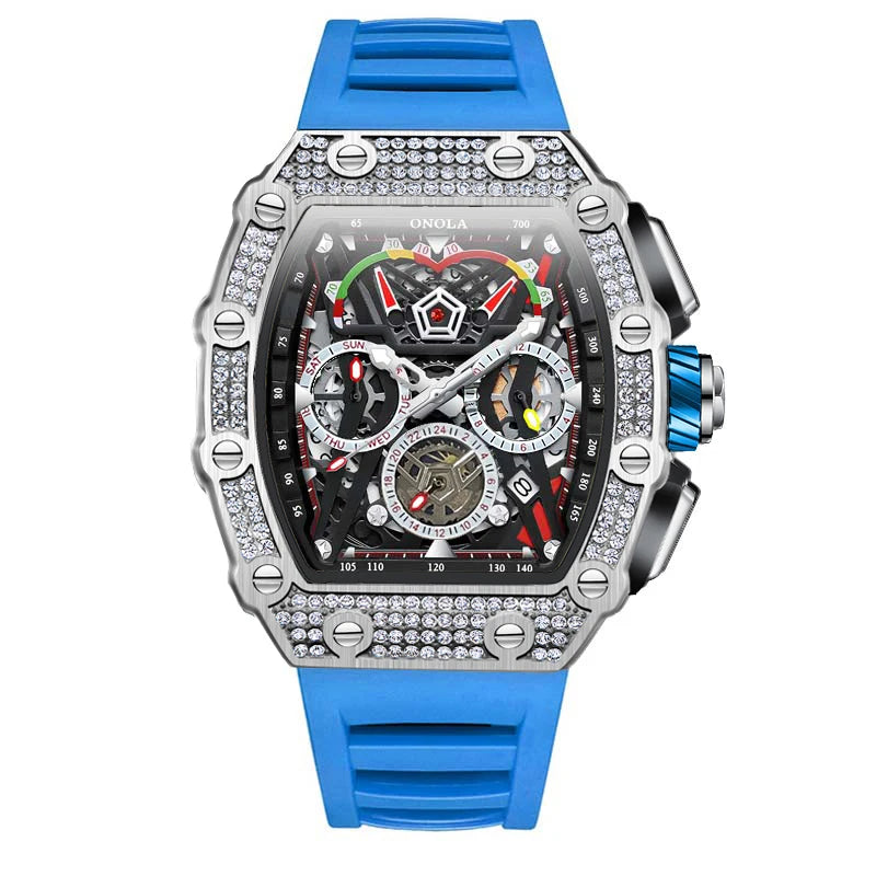 ONOLA Luxury Diamond Mechanical Wristwatches Fashion Sports Square Date Waterproof Automatic Man Watch Men Military Watch Clock